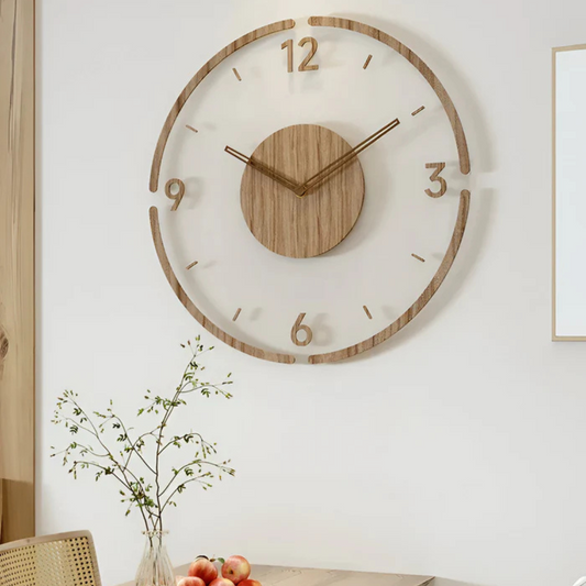 Nock - Stilvolle moderne 30 cm Wanduhr aus Acryl und Holz für ein elegantes Wohnzimmer