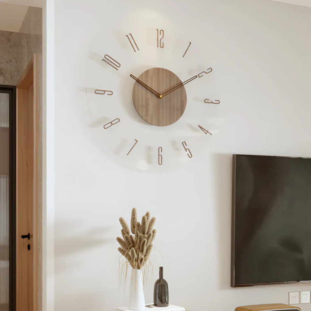 Nock - Stilvolle moderne 30 cm Wanduhr aus Acryl und Holz für ein elegantes Wohnzimmer
