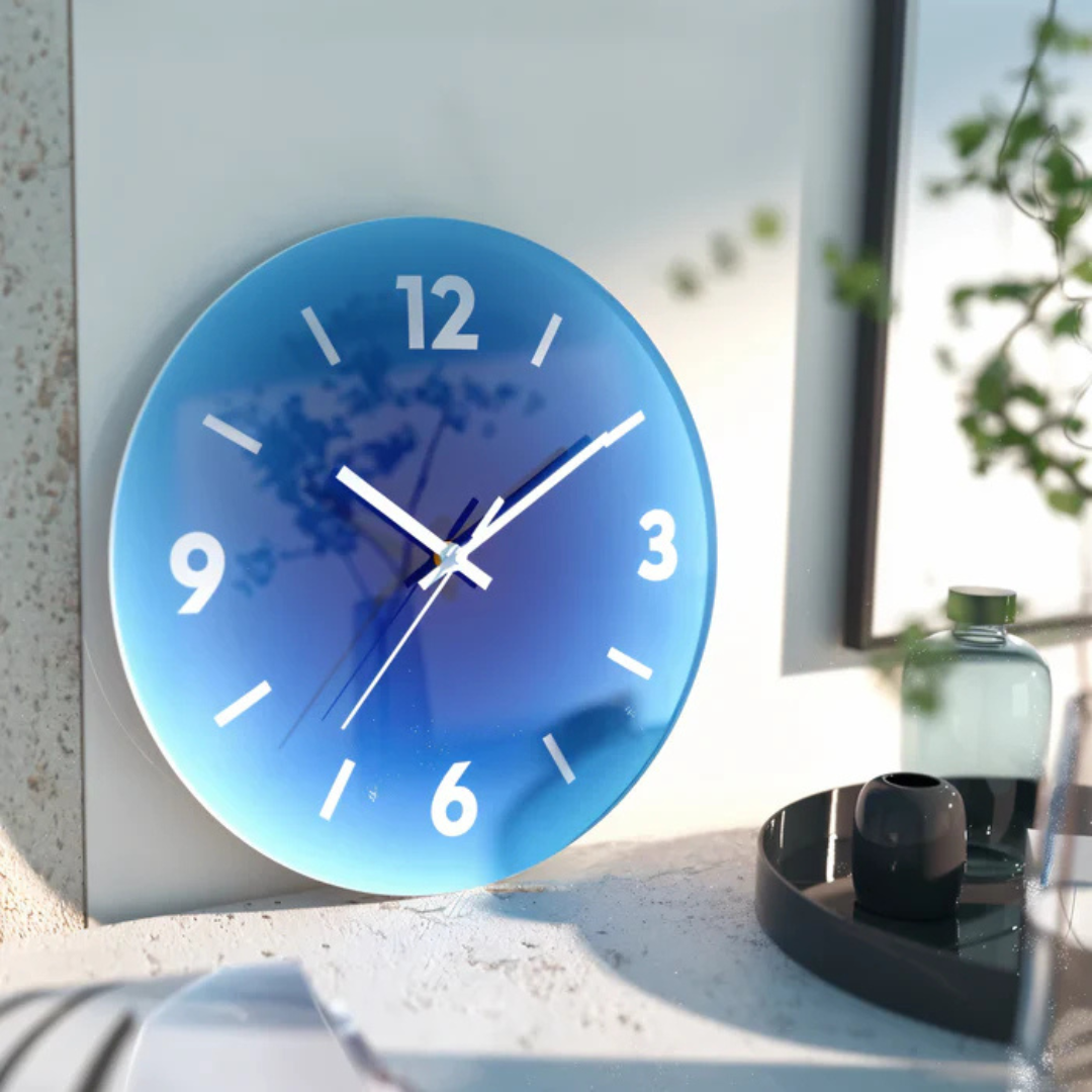 Elegante Sonnenuntergang - Glas-Wanduhr für eine gemütliche Atmosphäre