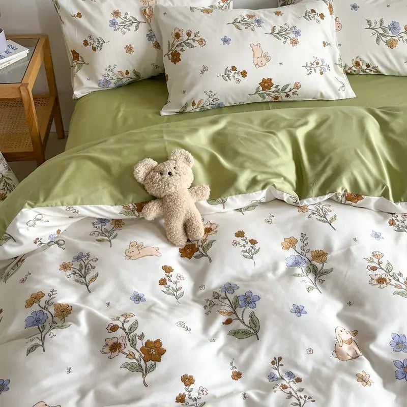 Romantisches rosa Blumen-Bettwäsche-Set - Weicher Polyester-Bettbezug und Kissenbezüge für ein gemütliches Schlafzimmer