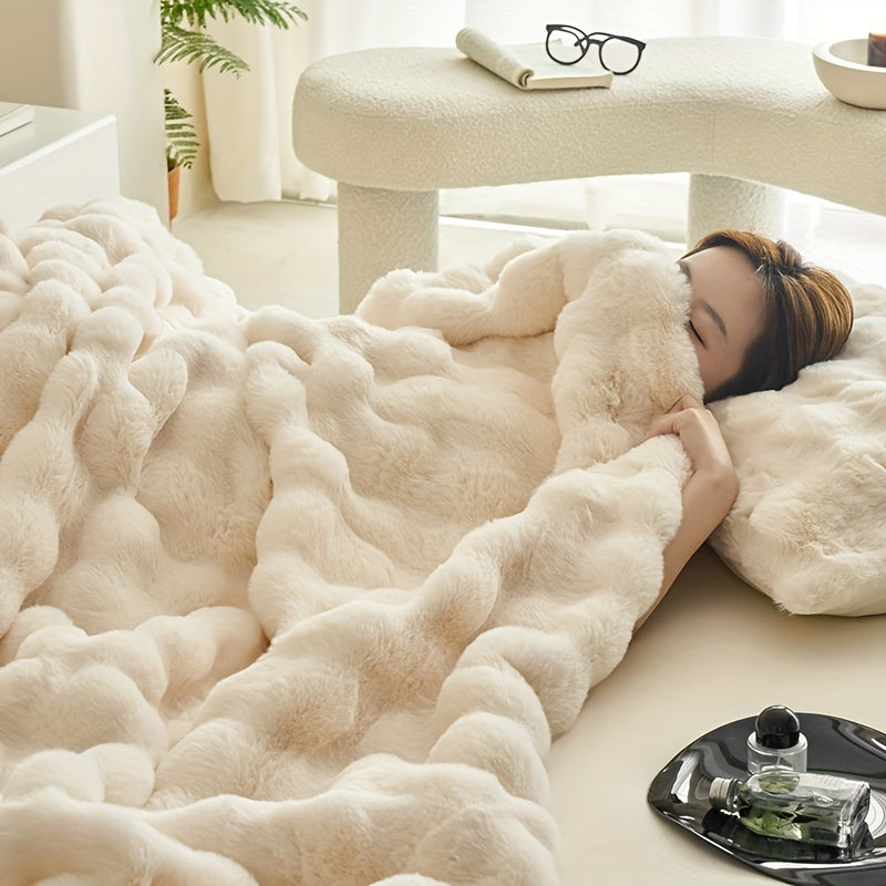 Luxusweiche beige Fleece-Decken - warme dicke Plüsch-Wohnzimmer- und Schlafzimmer-Wurfdecke