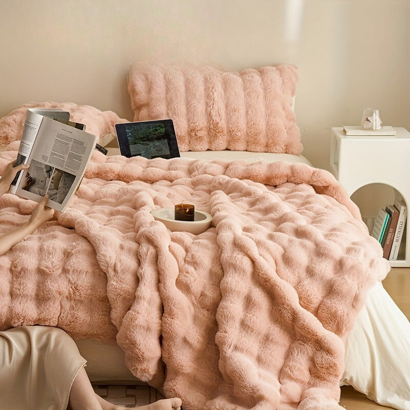 Luxusweiche beige Fleece-Decken - warme dicke Plüsch-Wohnzimmer- und Schlafzimmer-Wurfdecke