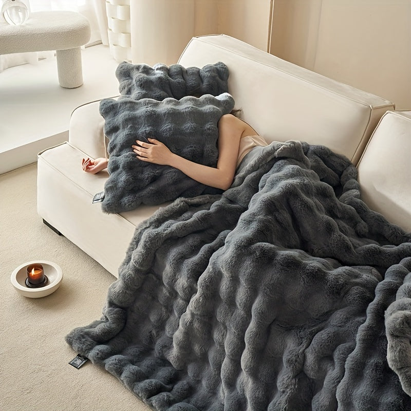 Luxusweiche beige Fleece-Decken - warme dicke Plüsch-Wohnzimmer- und Schlafzimmer-Wurfdecke