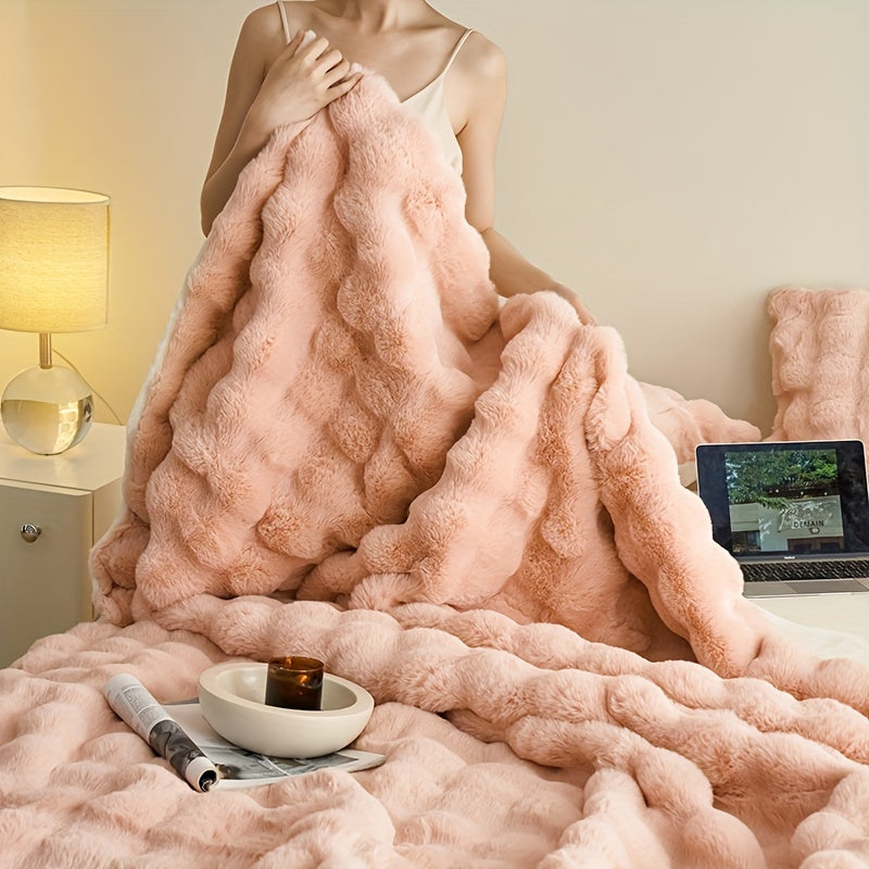 Luxusweiche beige Fleece-Decken - warme dicke Plüsch-Wohnzimmer- und Schlafzimmer-Wurfdecke