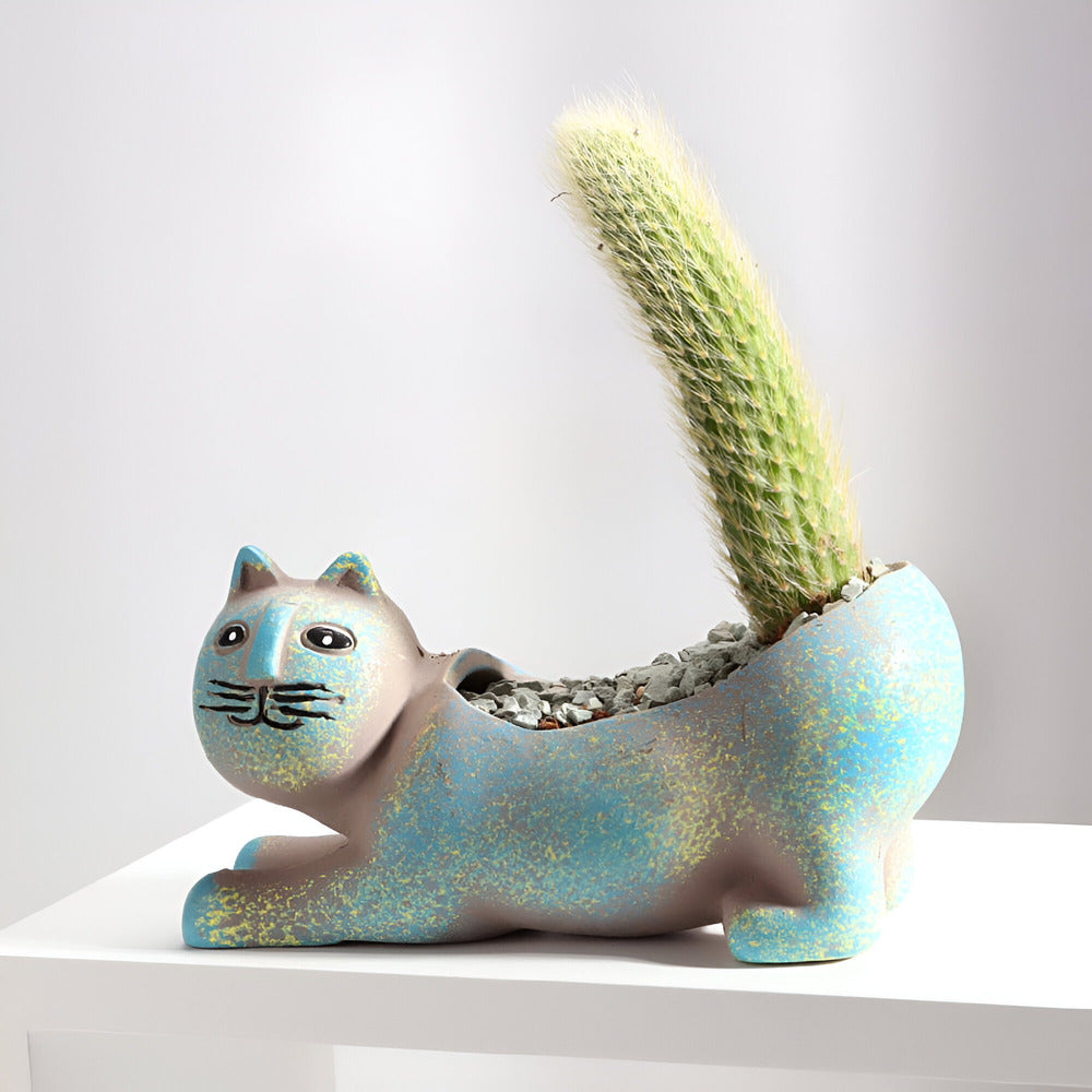 Lunavelle - Atemberaubender Keramik-Blumentopf mit bezauberndem Katzendesign für Ihre Gartensammlung