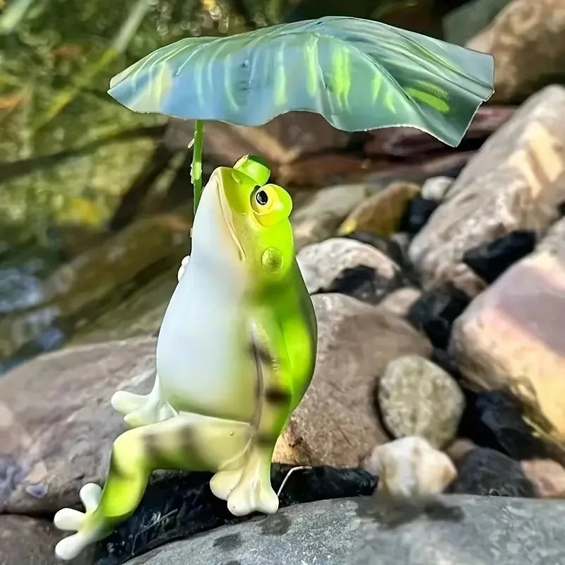 Prisca - bezaubernde Froschfigur auf Lotusblatt für Aquarium, Gartendekoration und Balkonornamente
