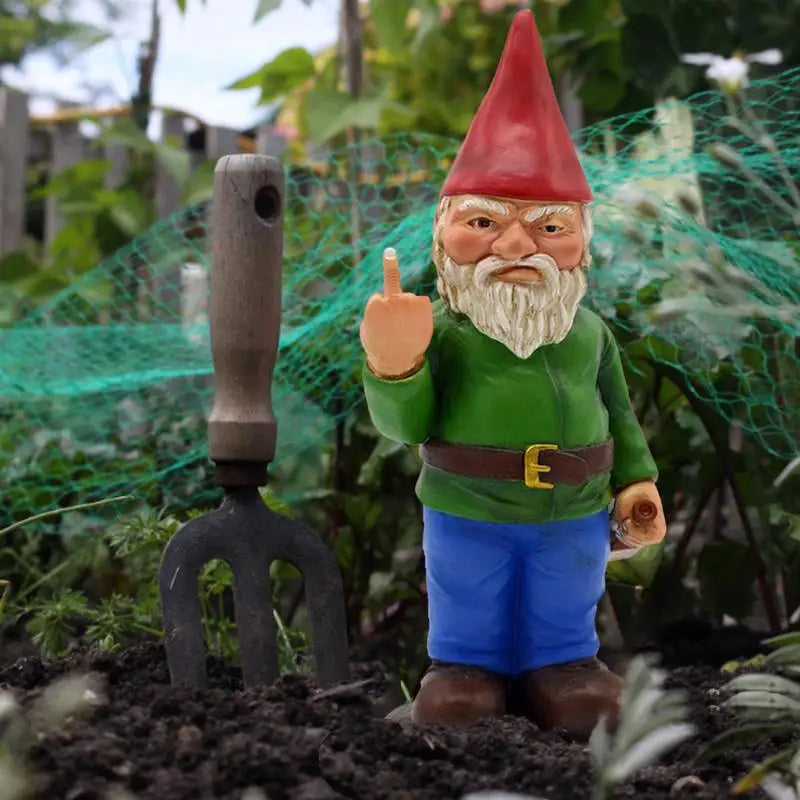 Cypria - Lustige betrunkene Gartenzwerg-Statue mit Mittelfinger für Garten und Rasen