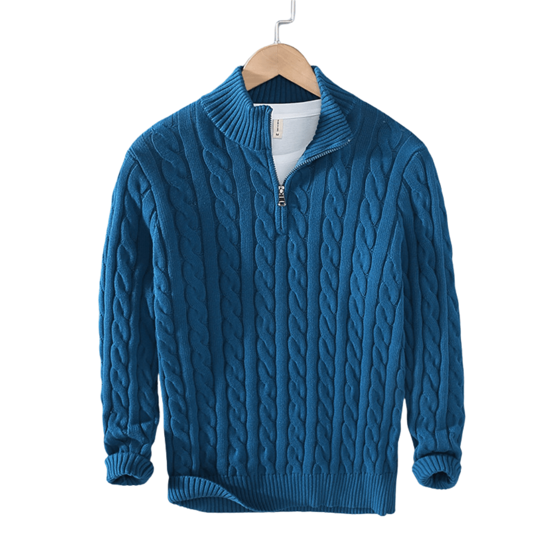 Jonas – Stylish knitted sweater with half-zip and fashionable high collar