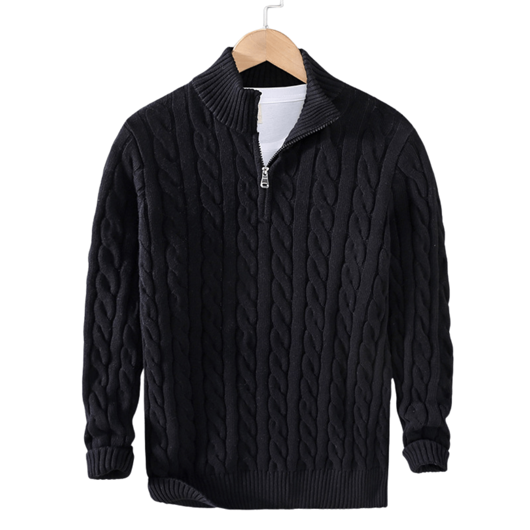 Jonas – Stylish knitted sweater with half-zip and fashionable high collar