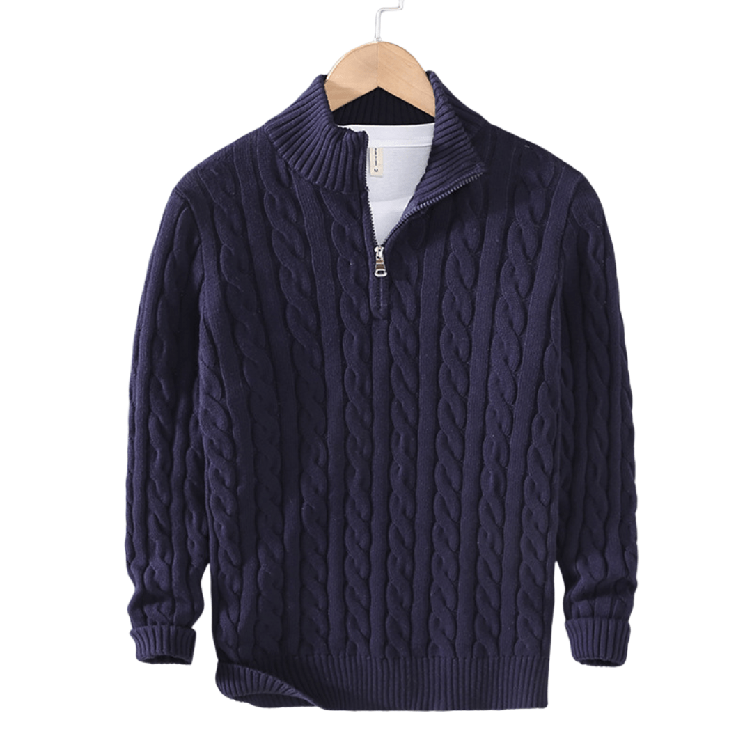 Jonas – Stylish knitted sweater with half-zip and fashionable high collar