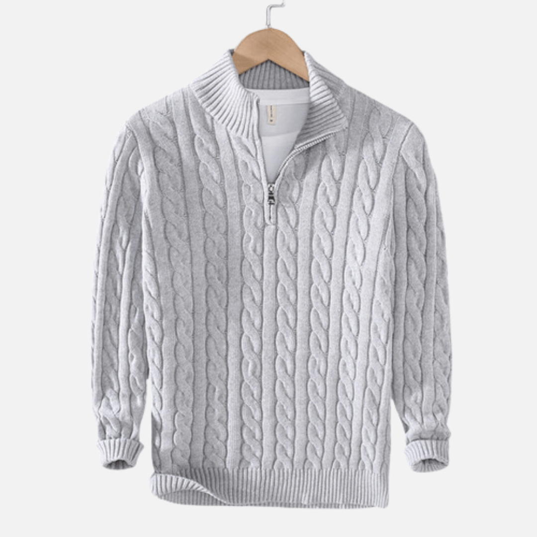 Jonas – Stylish knitted sweater with half-zip and fashionable high collar
