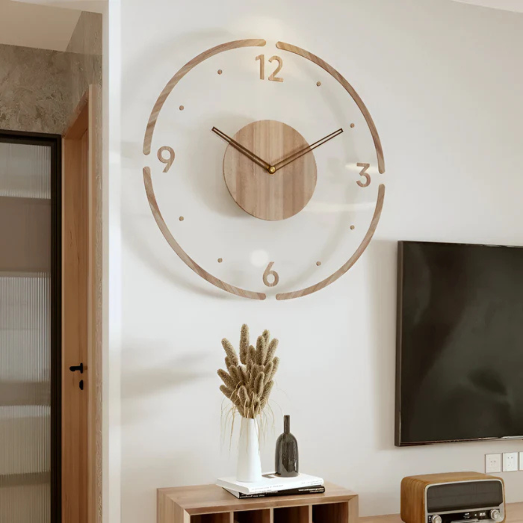 Nock - Stilvolle moderne 30 cm Wanduhr aus Acryl und Holz für ein elegantes Wohnzimmer