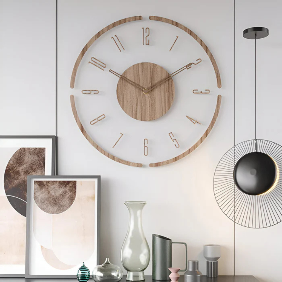 Nock - Stilvolle moderne 30 cm Wanduhr aus Acryl und Holz für ein elegantes Wohnzimmer