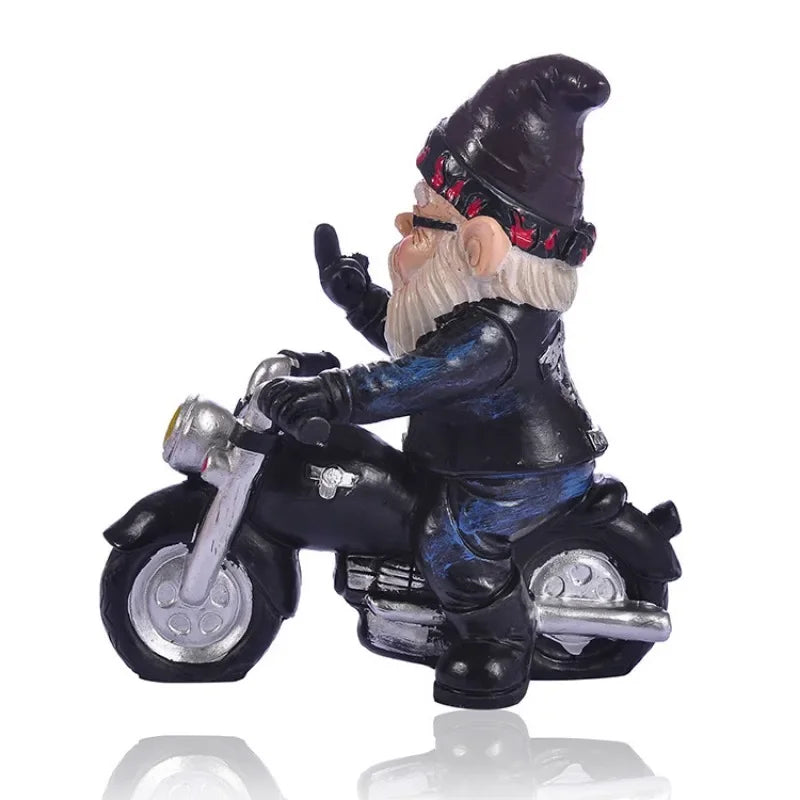 Calidora - Charmanter Gartenzwerg auf Motorrad Harzfigur für eine schöne Gartendekoration